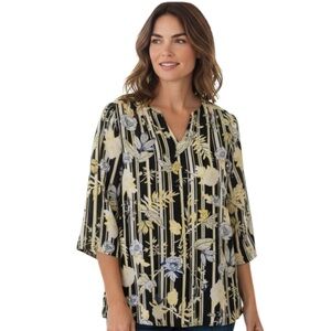 053 Violet & Claire Black and Yellow Floral Blousew